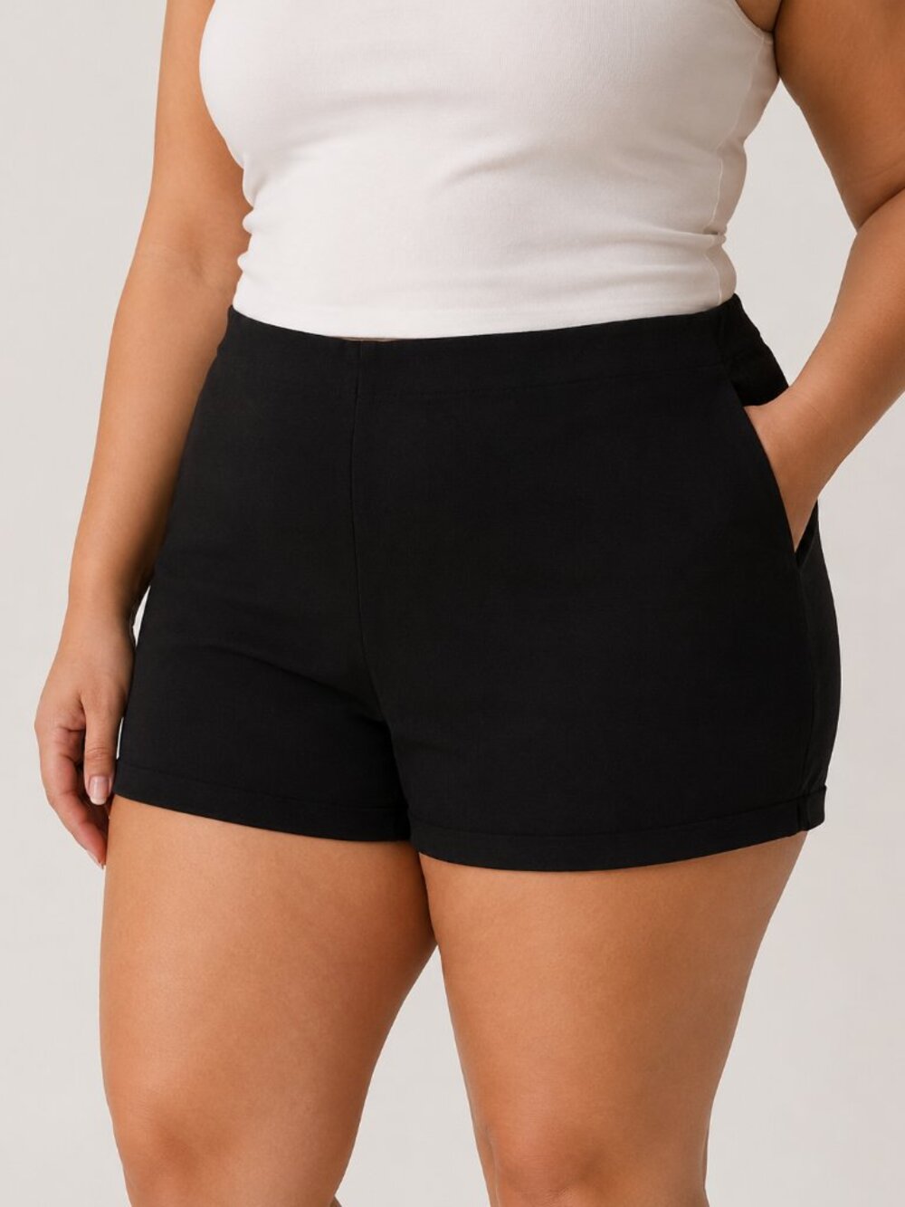 Old Navy Size 24 High-Waisted WOW Black Denim Shorts 5" Cuffed Stretch Plus